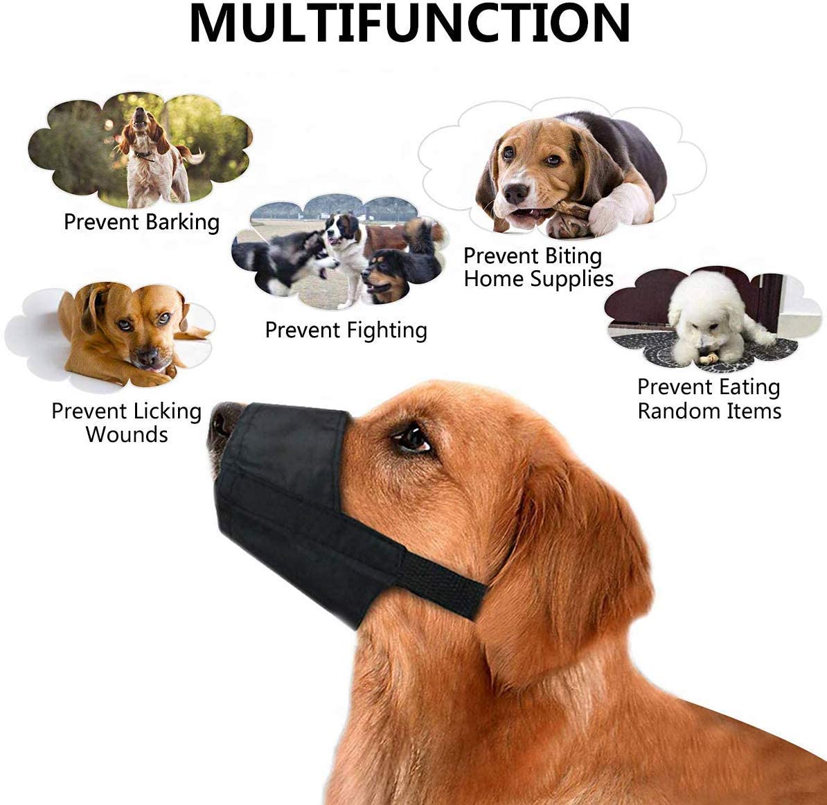 Amacoam Dog Muzzles Set of 7 Sizes, Adjustable Nylon, Black, S, M, L - Image 3