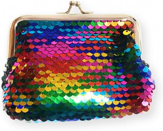 Ladies Girls Reversible Sequin Coin Wallet Pouch Money Purse Card Holder Gift UK (Rainbow)