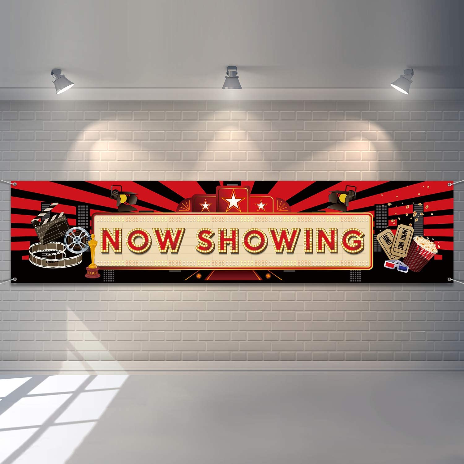 Blulu Movie Night Party Decorations 2025 Now Showing Banner 70. 8 x 15. 7 Inch Red Carpet Backdrop Decorations Movie Backdrop Birthday Party Banner Baby Shower Birthday Supplies