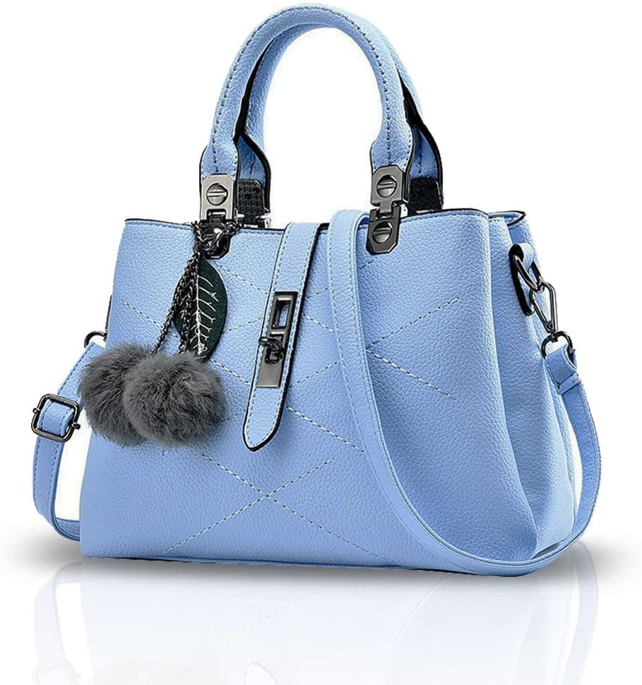 NICOLE & DORIS 2026 New Handbags for Women Fashion Ladies Handbags & Shoulder Bags Designer Top Handle Bag with Pompom Azure