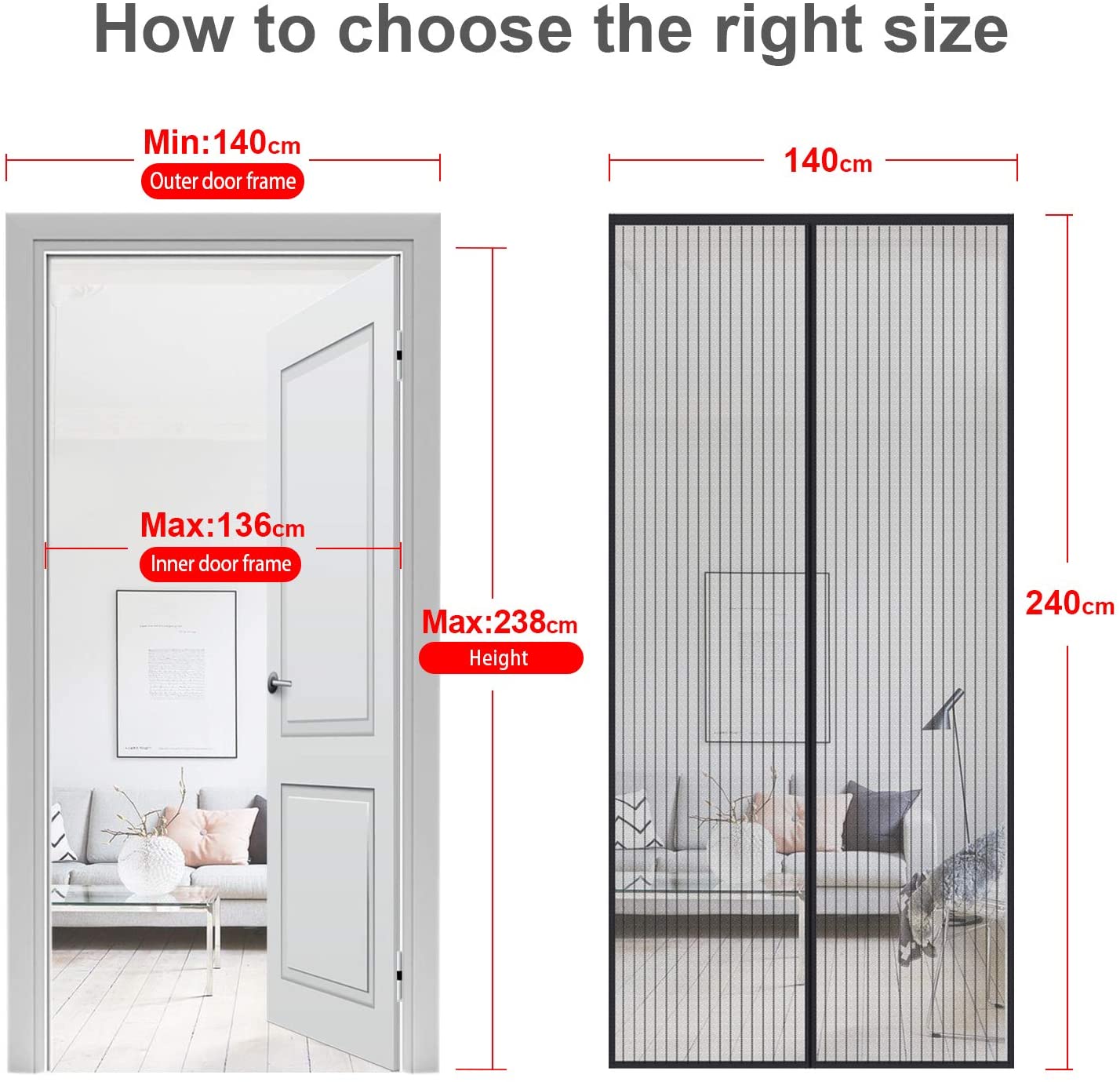 MYCARBON Fly Screen Door Keep Insects Out Mosquito Door Screen (Black/Stripes, 140 * 240cm), 140*240cm - Image 2