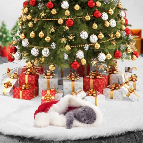 Lamin Christmas Tree Skirts, Faux Fur Large Plush White Round base Mat Xmas Decorations for Your Christmas Tree - Fits Any Size Tree (White-36inch) - Image 4