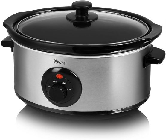 Swan SF17020N 3.5 Litre Oval Stainless Steel Slow Cooker with 3 Cooking Settings, 200W, Silver