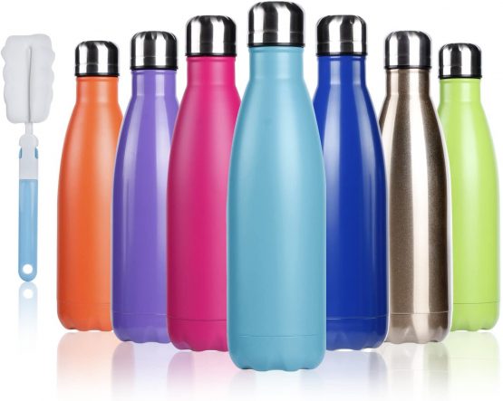 BOGI 500ml Insulated Water Bottle Double Wall Vacuum Stainless Steel Bottle Leak Proof keeps Hot and Cold Drinks for Outdoor Sports Camping Hiking Cycling, Comes with a Cleaning Brush Gift