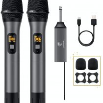 Wireless Microphone, TONOR UHF Dual Cordless Metal Dynamic Mic System with Rechargeable Receiver, for Karaoke Singing, Wedding, DJ, Party, Speech, Church, Class Use, 200ft (TW-630)