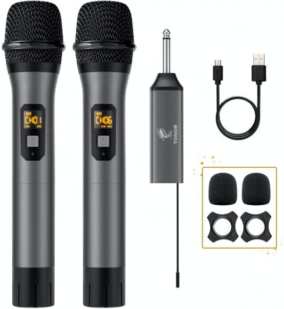 Wireless Microphone, TONOR UHF Dual Cordless Metal Dynamic Mic System with Rechargeable Receiver, for Karaoke Singing, Wedding, DJ, Party, Speech, Church, Class Use, 200ft (TW-630)