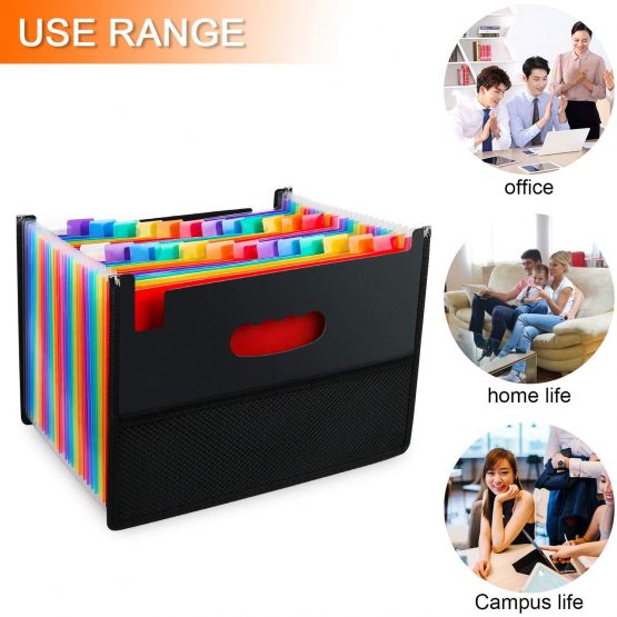 26 Pockets Expanding File Organisers,A4 Filing Boxes Document Organiser,Expandable File Folder with Mesh Bag,Accordion Desk Folders Expander,Portable Files Wallets Plastic Documents Bills Storage Box - Image 4
