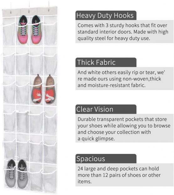 ManGotree Behind The Door Shoe Organizer Hanging Shoe Organizer Hanging Shoe Storage with 24 Mesh Pocket for Storing Slippers Leather Shoes High Heels Sneakers(Transparent) - Image 2