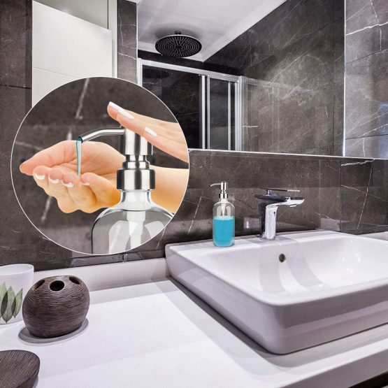 GLUBEE Clear Glass Soap Dispenser, 500ml Washing Up Liquid Dispenser with Stainless Steel Pump, BPA Free, Eco Friendly for Bathroom, Kitchen Sink - Image 4