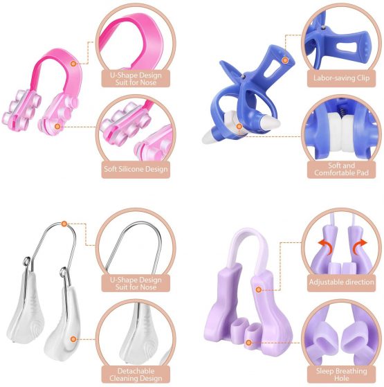 4 Pieces Nose Up Lifting Clips Nose Clip on Safety Silicone Nose lifter Nose Bridge Slimming Clips Beauty Clip Tool Set for Women (Purple, Pink, Blue, Transparent) - Image 3