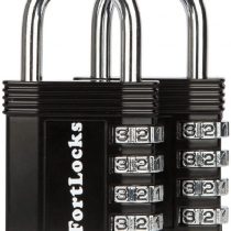 FortLocks Padlock Set - 4 Digit Combination Lock for Gym Outdoor & School Locker, Fence, Case & Shed - Heavy Duty Resettable Set Your Own Combo - Waterproof (Black, 2 Pack)
