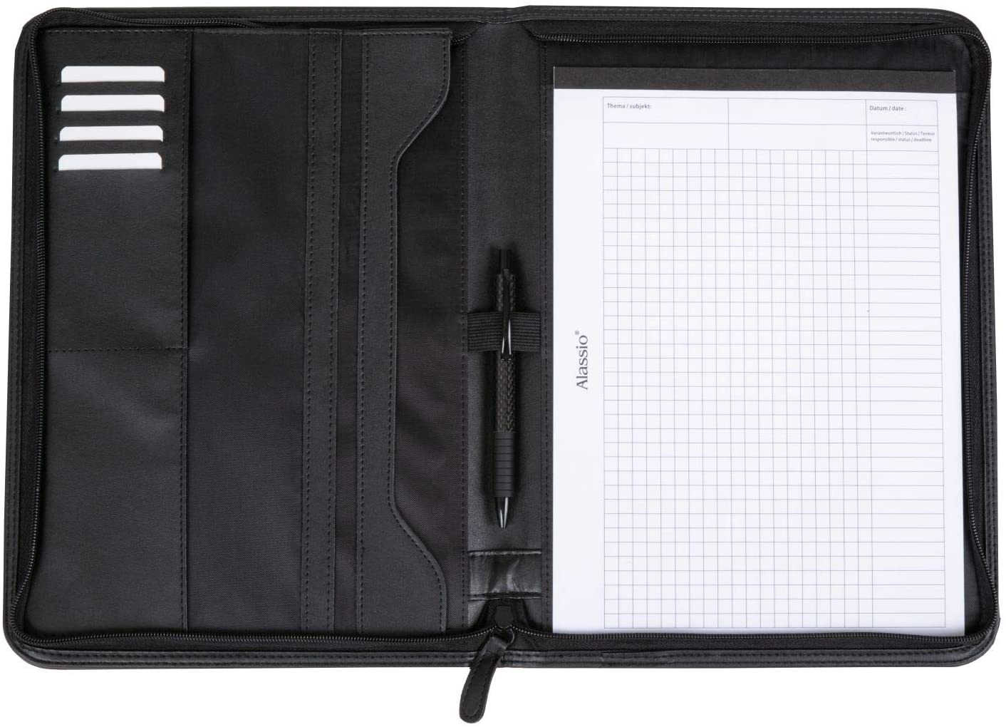 Alassio 30067, Zipped Folder DIN A4 Lorenzo Writing Case in Black Organiser Folder Approx. 34 x 25 cm - Image 2