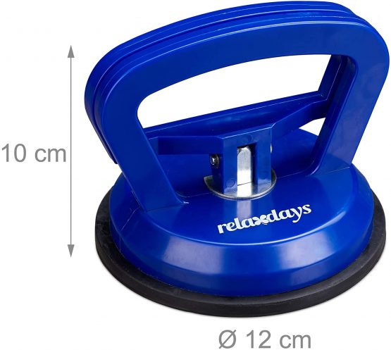Relaxdays 10029465, Blue Suction Cups Set of 2, Heavy Duty Glass Lifting, Hand-held Vacuum Pads, Transport Handle, 45 kg, Ø 12 cm, Pack of 2 - Image 4