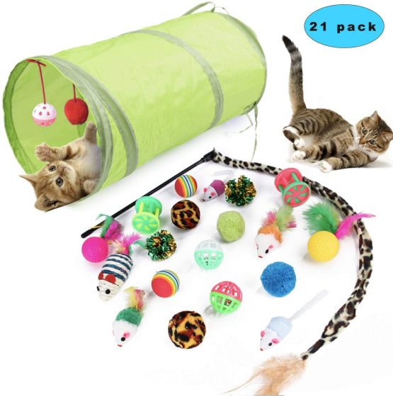 BETOY Cat Toys 21PCS Cat Interactive Toys Set Kitten Toys Including Cat Wand Cat Feather Cat Balls Fake Mice Rattle Cat Toys for Indoor Cats and Kitty