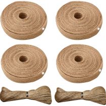 4 Rolls Hessian Ribbon Wired Edge 2cm Linen Ribbon Natural Rustic Jute Burlap Ribbon Roll Wide Raffia Ribbon with 20m Jute Twine String for Cakes Flowers Chairs Gift Wrapping DIY Crafts Wedding Party