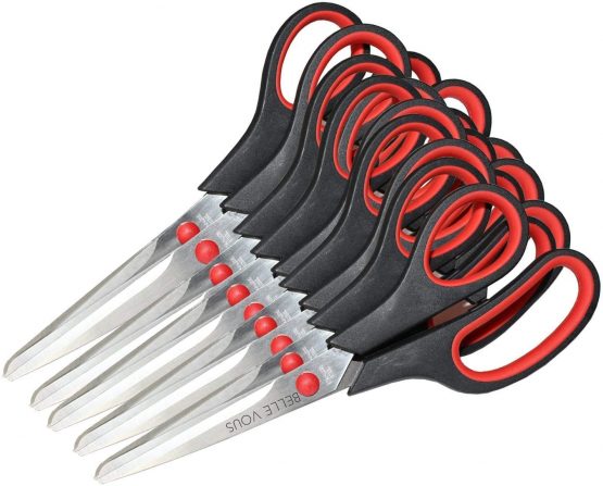 Belle Vous Scissors Multipack (10 Pack) - 19.5cm/7.68 inch Overall Length - Sharp Stainless Steel Blades - Soft Comfort Grip Handles - for Office and Home - Multipurpose Craft Scissors - Image 3