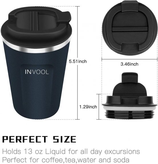 Invool Coffee Cup, Double Walled Travel Mug Vacuum Insulation Stainless Steel with Leakproof Lid Eco-Friendly Reusable Cup for Travel & to-Go Hot/Cold Drinkware(Black) - Image 2