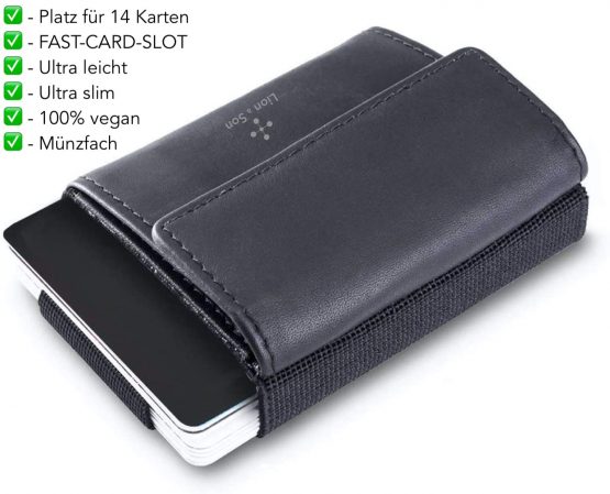 Pocket1 Clip Coin Compartment - Fast Card Slot - Slim Wallet Black I up to 14 Credit Cards - Image 2