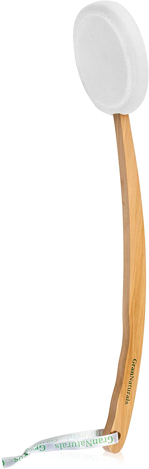 Lotion Applicator for your Back Legs, Feet, Long Curved Easy Reach Wooden Handle Body Brush for Suntan Sunless Self Tanning