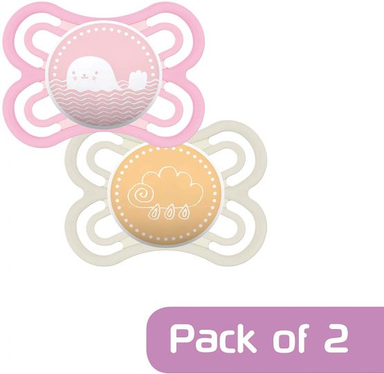 MAM Perfect Soothers 0+ Months (Pack of 2), Thinner and Softer Baby Soothers with Self Sterilising Travel Case, Newborn Essentials, Pink (Designs May Vary) - Image 3