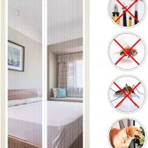 Magnetic Screen Door, Polyester Magnetic Door Fly Screen Curtain Magic Paste Curtains Super Quiet Stripes Encryption for Anti Mosquito or Anti Pest Magnetic Soft Door (White, 140 x 240 cm)