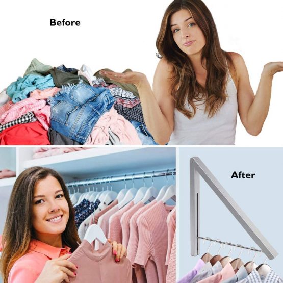 LIVEHITOP Clothes Rack Hanger, Foldable Wall Mounted Clothes Airer Coat Dryer Aluminum Space Saving Clothing Organiser for Laundry Bedroom Indoor Outdoor (Silver) - Image 3