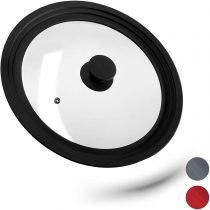 Relaxdays Saucepan Lid Universal, Glass Cover, Stepped Silicone Rim, Pots & Pans 26-30 cm, 5 x 31.5 cm, Black