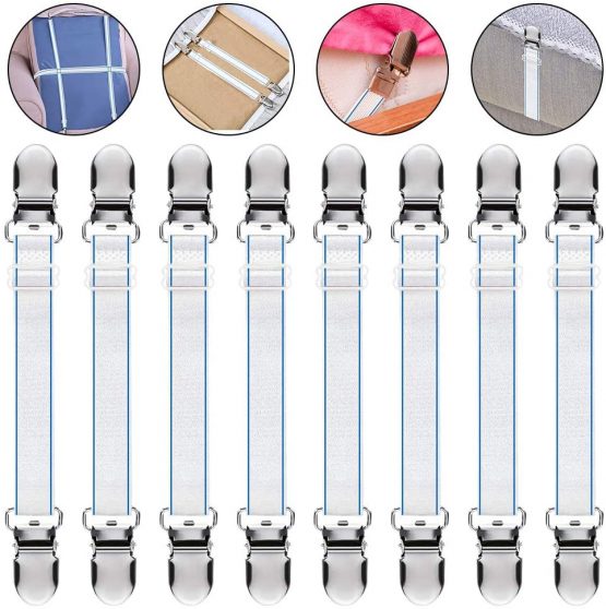 8PCS Elastic Ironing Cover Fasteners, Ironing Board Cover Clips Bed Corner Holder Ironing Straps Adjustable Bed Sheet Fasteners Suspenders Straps Sofa Cover Clips Sheet Clips for Bedding Jeans Boots