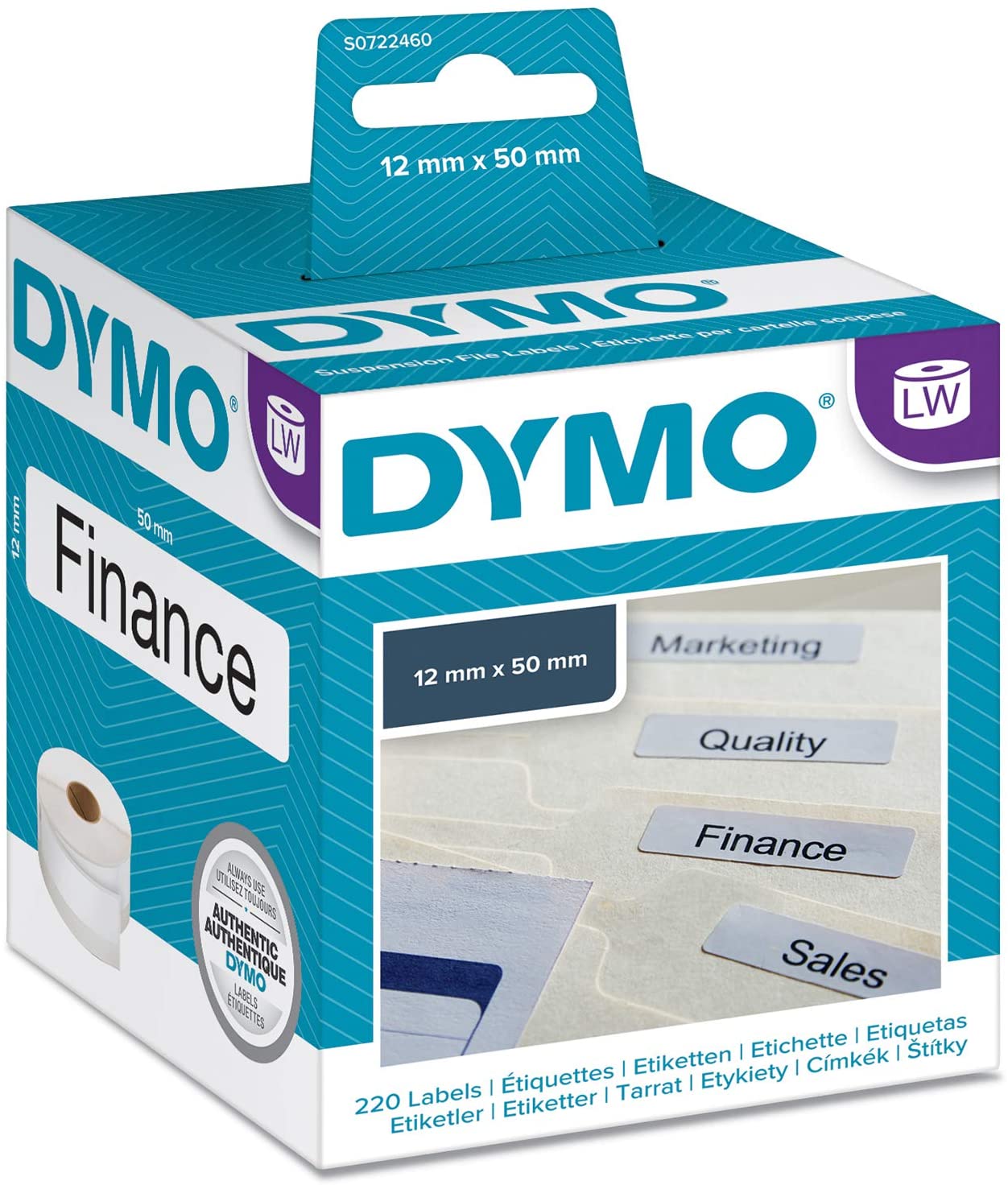 DYMO Authentic LabelWriter Suspension File Labels, Black on White, 12 x 50 mm