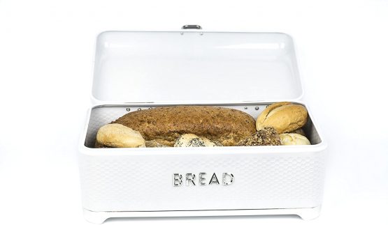 KitchenCraft Lovello LOVBBWHT Textured Bread Bin, 42 x 22 x 18 cm, White - Image 3