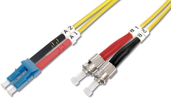 DIGITUS LWL patch cable OS2-3 m LC to ST fiber optic cable - LSZH - Duplex Singlemode 09/125µ - 10 GBit/s - Yellow