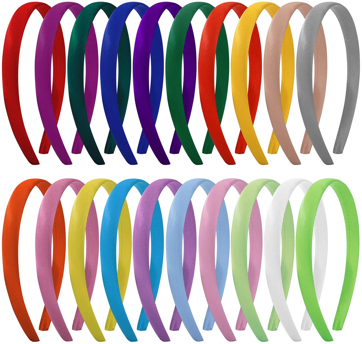 Satin Headband Ribbon Covered Head Bands Multicolor Hair Bands 15mm Hair Accessories for Women Girls DIY Gift 20 Pack