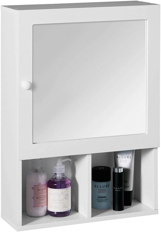 Premier Housewares MDF Bathroom Storage Cabinet with Mirror Wall Bathroom Shelf Door and 2 Compartments Bathroom Cabinet Storage White 56h x 40w x 15d