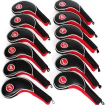 12pcs Golf Iron Putter Head Covers Headcover Set Black & Red Fit All Brands Callaway, Ping, Taylormade, Cobra Etc