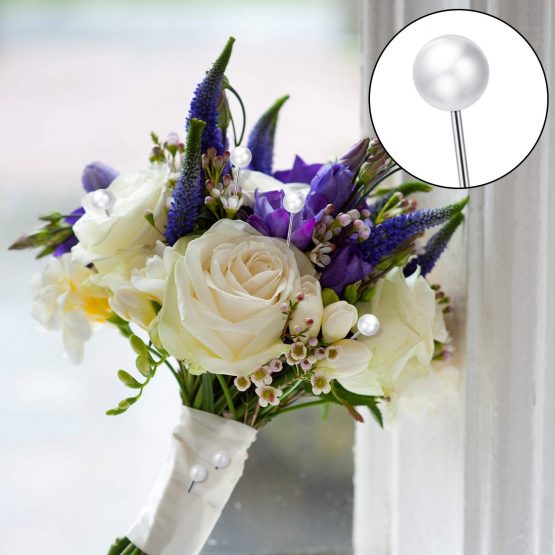 Corsage Pins Round Faux Pearl Head Pins Wedding Bouquet Pins White Straight Pins for Sewing Craft Wedding Decorations (100 Pieces with 1 Box) - Image 2