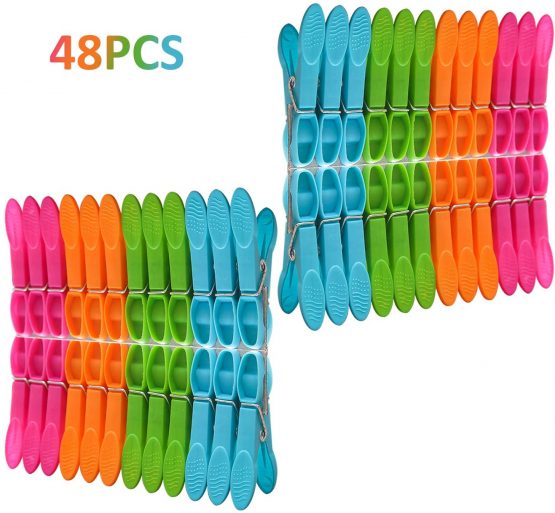 SPOKKI Clothesclips 48 Pieces Set Clothespins Durable and Windproof Laundry Pegs Soft Plastic Clothes Pegs for Lanundry Bathroom or Kitchen (Dark colour, 48)