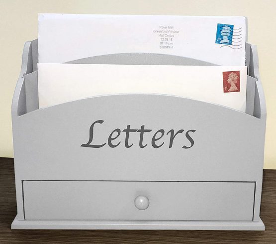 Dove Grey Wooden Desk Letter Rack.