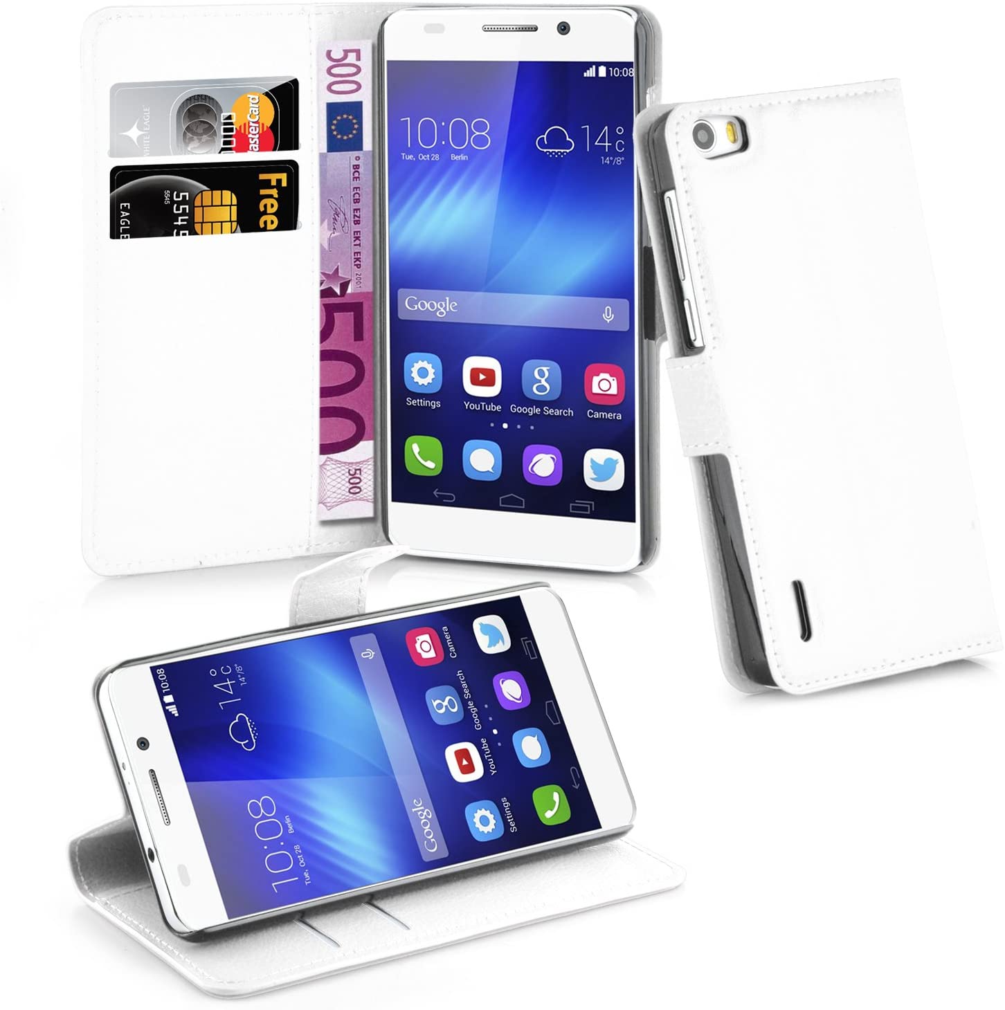 Cadorabo Book Case works with Honor 6 in SNOW WHITE - with Magnetic Closure, Stand Function and Card Slot - Wallet Etui Cover Pouch PU Leather Flip