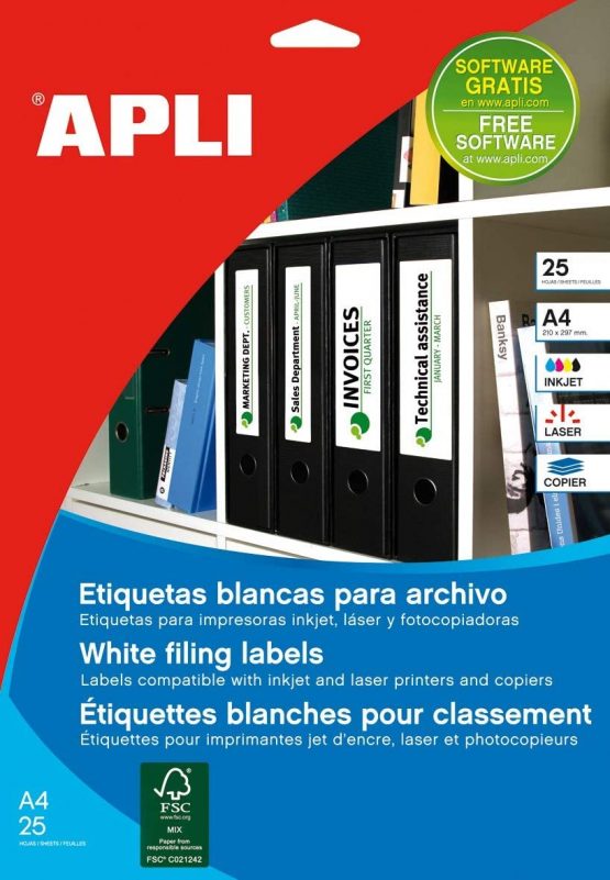 APLI 1233 – White File Labels 190 x 61 mm 25 Sheets - Image 2