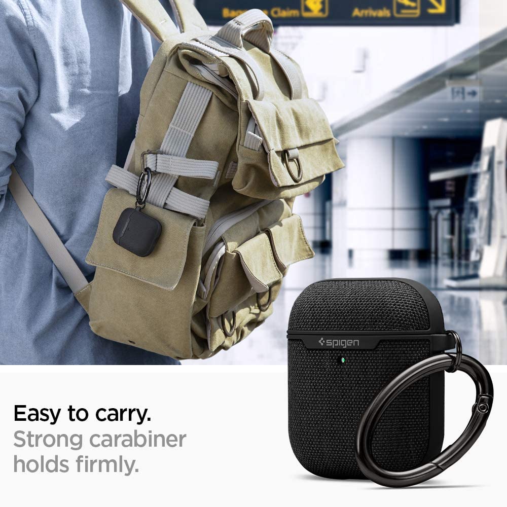 Spigen Urban Fit Designed for Airpods 1 & 2 Case with Keychain, Fabric Airpods Case - Black, 0 - Image 3