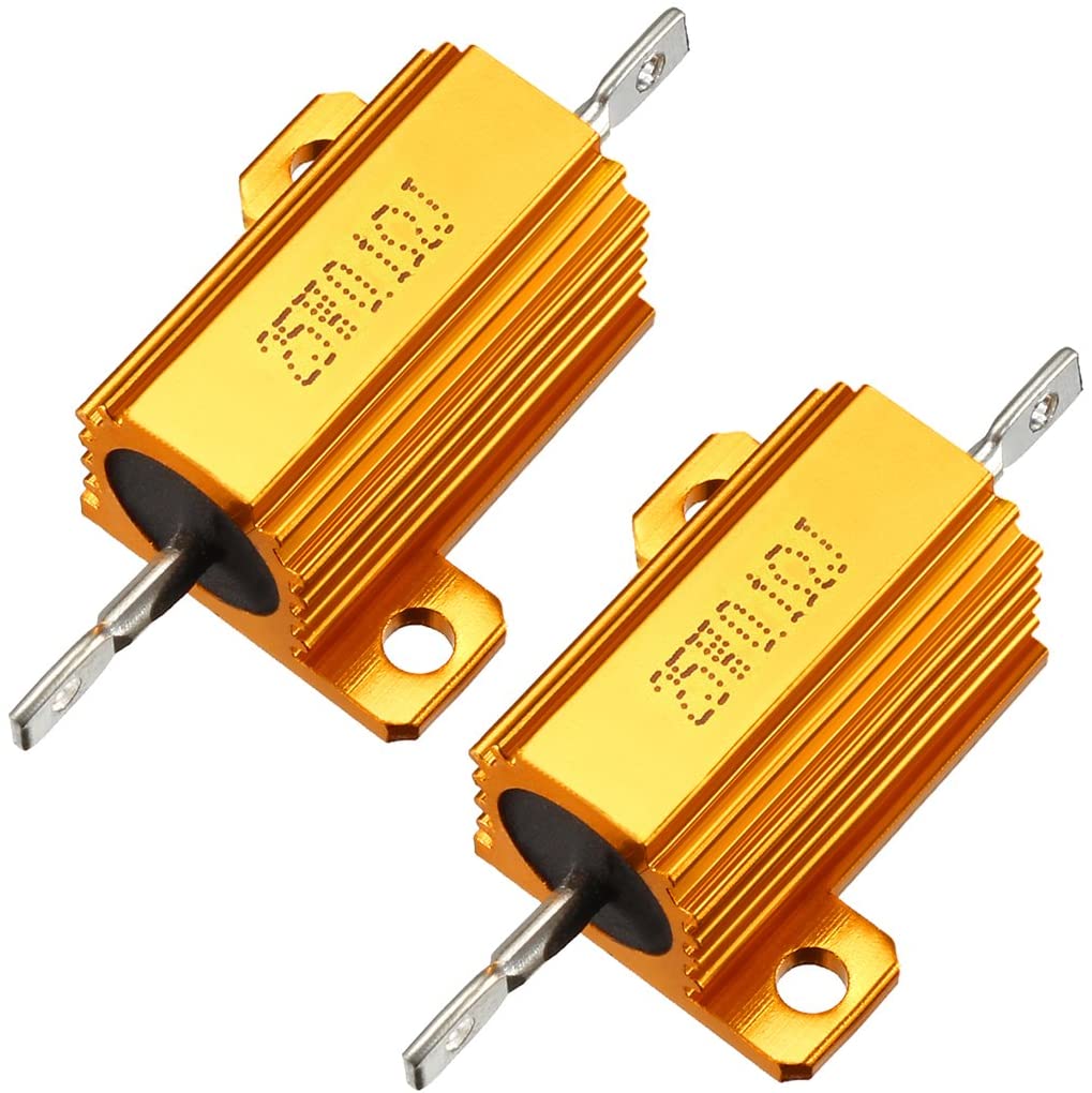 Sourcingmap 25W 0.1 Ohm 5% Aluminum Housing Resistor Screw Tap Chassis Mounted Aluminum Case Wirewound Resistor Load Resistors Gold Tone 2 pcs