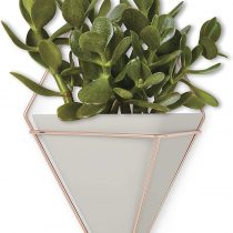 Umbra Trigg Hanging Planter Vase & Geometric Wall Decor Ceramic Container - Great For Succulent Plants, Air Plant, Mini Cactus, Faux Plants and More, Large, Concrete/Copper