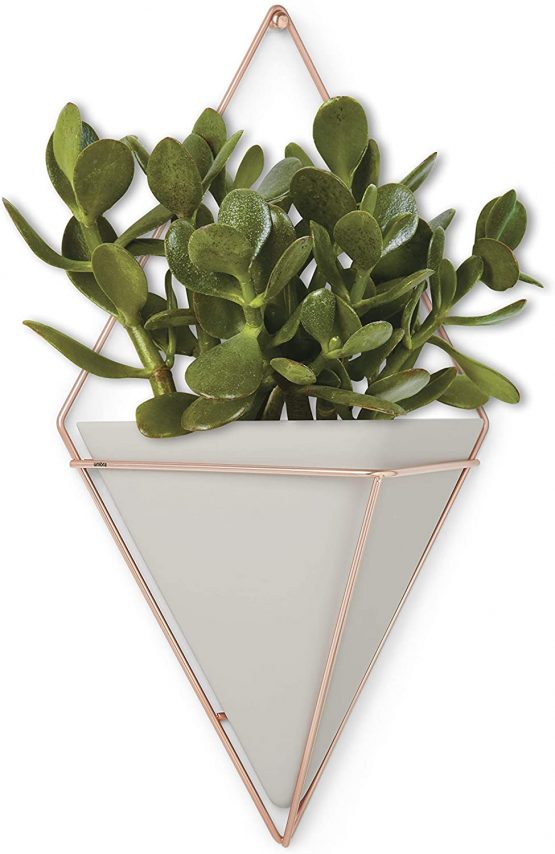 Umbra Trigg Hanging Planter Vase & Geometric Wall Decor Ceramic Container - Great For Succulent Plants, Air Plant, Mini Cactus, Faux Plants and More, Large, Concrete/Copper