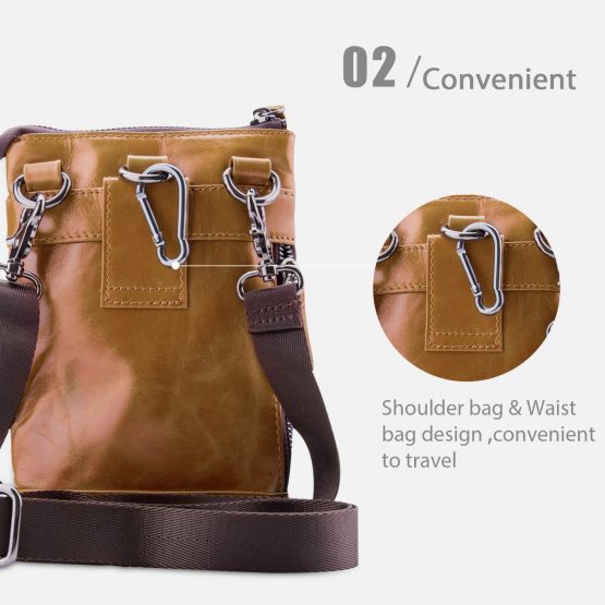 FANDARE Small Crossbody Bag Leather Mobile Phone Waist Pocket Shoulder Bag Business Messenger Bag for Men Waterproof Satchel Bag Dark Brown - Image 4
