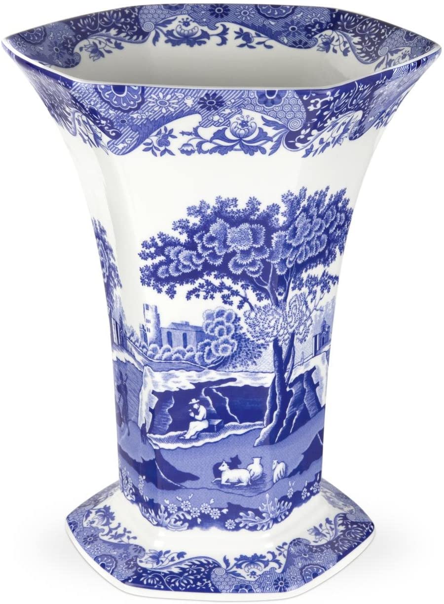 Portmeirion Blue Italian Hexagona Vase, Blue/White, Blue & White, 10 pollici x 9.02 pollici x 9.02 pollici