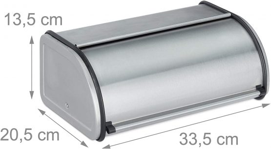 Relaxdays Stainless Steel Bread Bin, Small Bread Box, Keeps Bread Fresh, Flat and Compact, Easy to Clean, Silver - Image 4