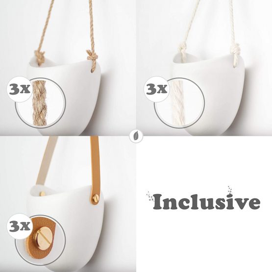 Kazai.® | Ceramic Hanging Planter Vase | Set of 3 | Matt White - Image 2