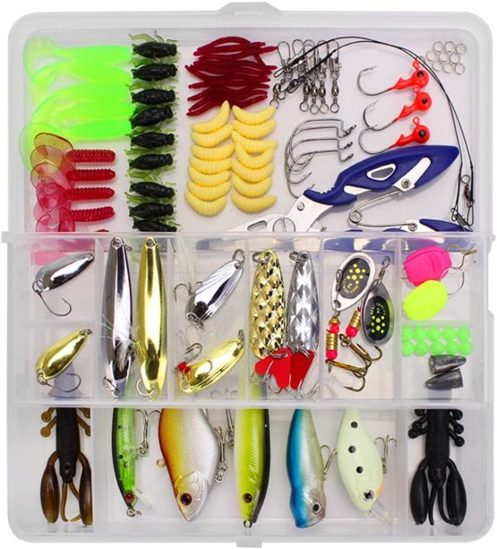 RoseFlower Fishing Lure Kits Mixed Universal Artificial Soft Baits Set Including Spinning Lures, Plastic Worms, Frogs, Single Hooks, Swivels and Tackle Box - Freshwater Saltwater Fishing Equipment - Image 2