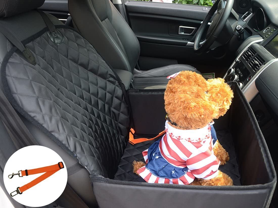 ELR 2 in 1 Pet Bucket Seat Cover, Booster Seat Protector Travel NonSlip Waterproof Passenger Car Front pet seat cover, Scratch-proof Cat Dog Safety Belt SUV