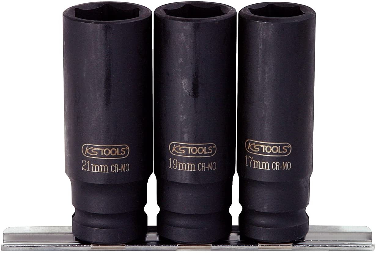 KS Tools 515.0103 1/2-inch 17-21mm Deep Impact Socket Set (3 Pieces), 5.1 cm